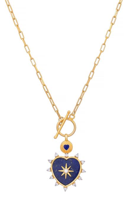 Shop Ruuh Studios Gold Plated Celestial Heart Shapped Pendant Necklace at Aza Fashions Shop_Ruuh Studios_Gold Plated Celestial Heart Shapped Pendant Necklace _at_Aza_Fashions
