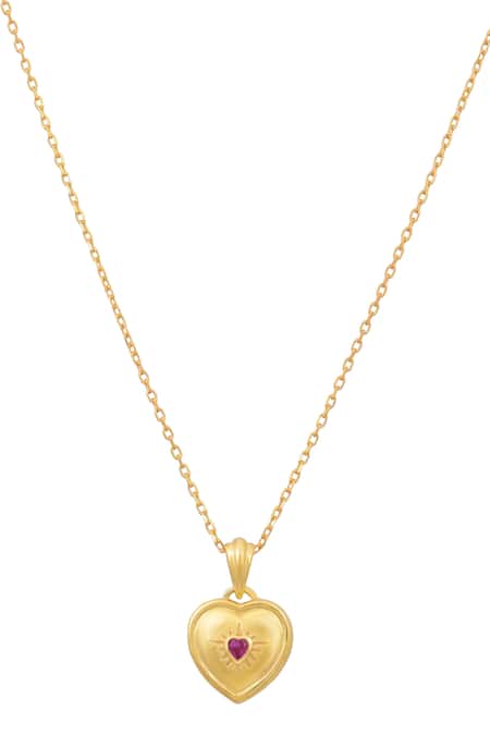 Shop Ruuh Studios Gold Plated Sparkle Heart Pendant Necklace at Aza Fashions Shop_Ruuh Studios_Gold Plated Sparkle Heart Pendant Necklace _at_Aza_Fashions