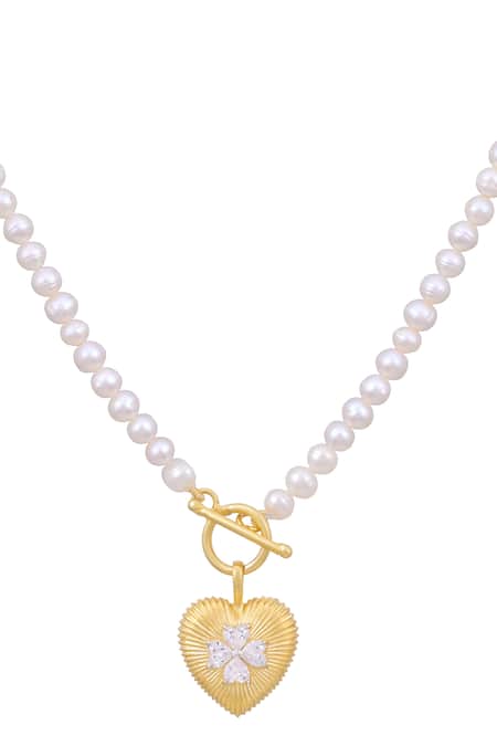 Shop Ruuh Studios Gold Plated Bloom Heart Pendant Necklace at Aza Fashions Shop_Ruuh Studios_Gold Plated Bloom Heart Pendant Necklace _at_Aza_Fashions