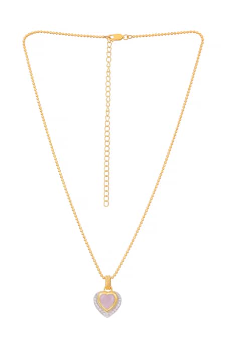 Ruuh Studios Gold Plated Rose Quartz Serenity Heart Shaped Pendant Necklace 