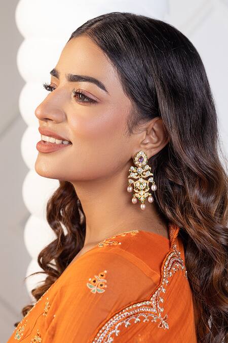 Ruuh Studios_White Diamonds, Stones Moissanite And Nano Embellished Earrings _Online_at_Aza_Fashions