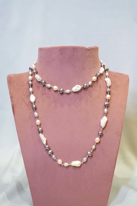 Buy_Ruuh Studios_Silver Plated Freshwater Pearl Long Necklace _Online_at_Aza_Fashions