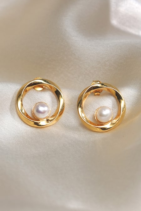 Ruuh Studios Circular Pearl Embellished Studs 
