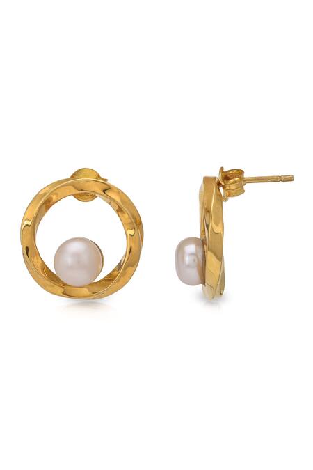 Ruuh Studios_Gold Plated Pearls Circular Embellished Studs _Online_at_Aza_Fashions