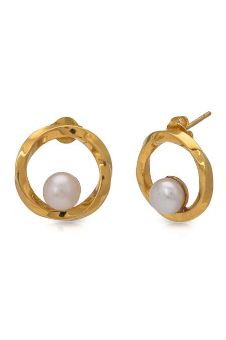 Buy_Ruuh Studios_Gold Plated Pearls Circular Embellished Studs _Online_at_Aza_Fashions