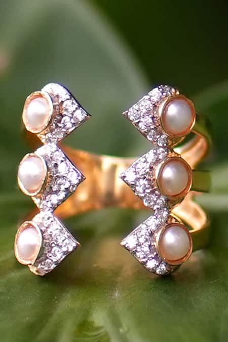 Ruuh Studios Freshwater Pearl Embellished Ring 