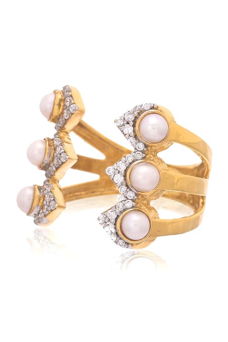 Ruuh Studios_Gold Plated Pearls Freshwater Embellished Ring _Online_at_Aza_Fashions