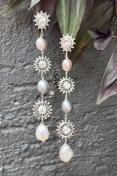 Ruuh Studios Multi Pearl Drop Earrings 