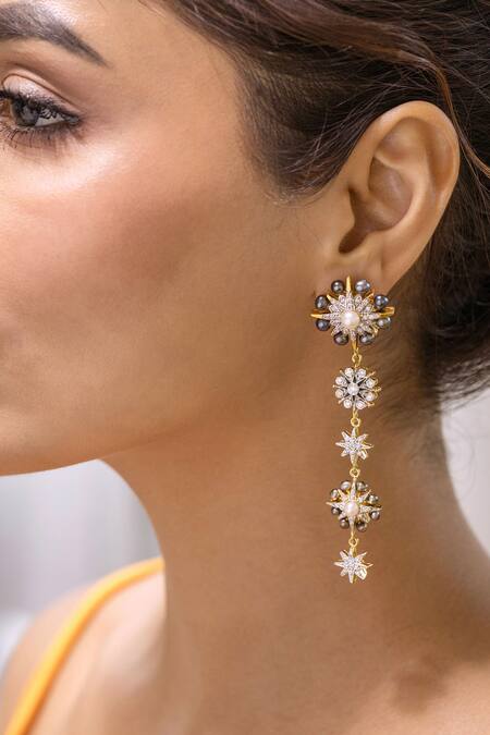 Buy_Ruuh Studios_White Diamonds, Pearls Sunburst Embellished Earrings _Online_at_Aza_Fashions