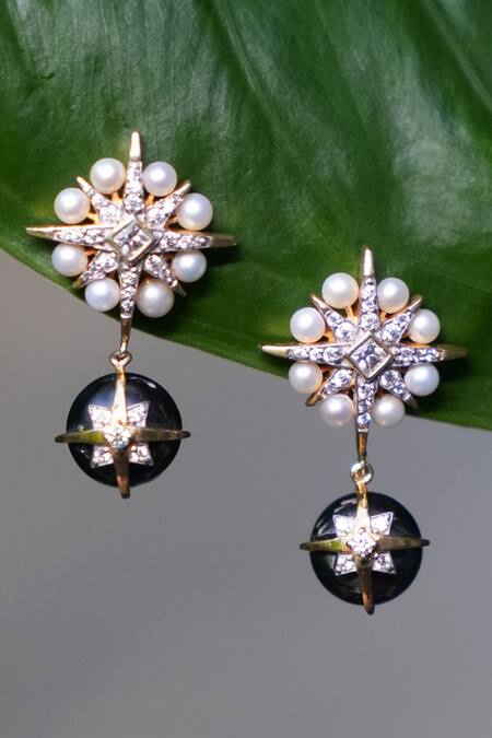 Ruuh Studios Sitara Pearl Embellished Drop Earrings 