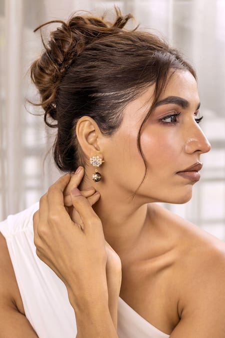 Buy_Ruuh Studios_Gold Plated Diamonds, Pearls Sitara Embellished Drop Earrings _Online_at_Aza_Fashions