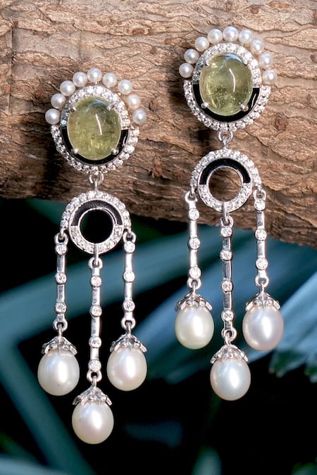 Ruuh Studios Peridot & Pearl Embellished Danglers 