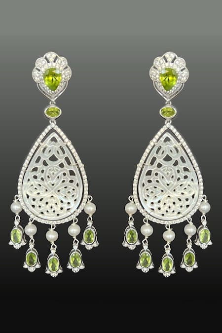 Ruuh Studios_White Pearls, Stones Mother Of Embellished Danglers _Online_at_Aza_Fashions