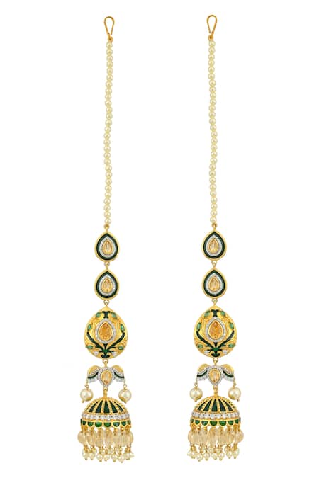 Ruuh Studios_Green Citirne And Meenakari Jhumkas _Online_at_Aza_Fashions