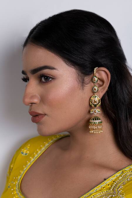 Ruuh Studios_Green Citirne And Meenakari Jhumkas _at_Aza_Fashions