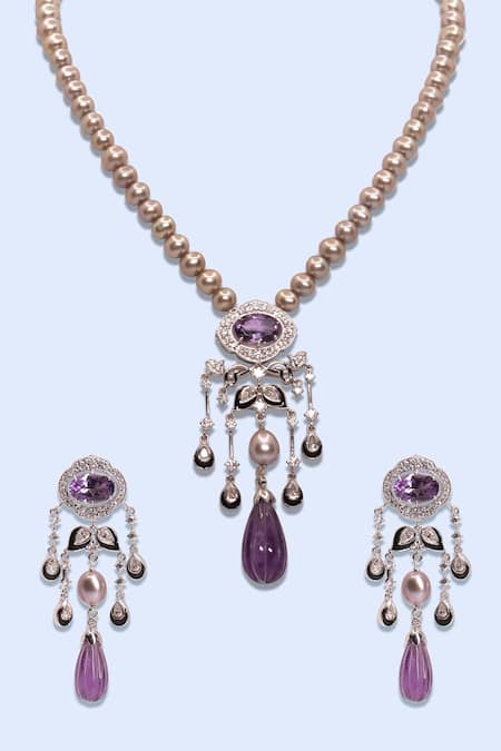 Ruuh Studios Deco Amethyst Embellished Pendant Necklace Set 