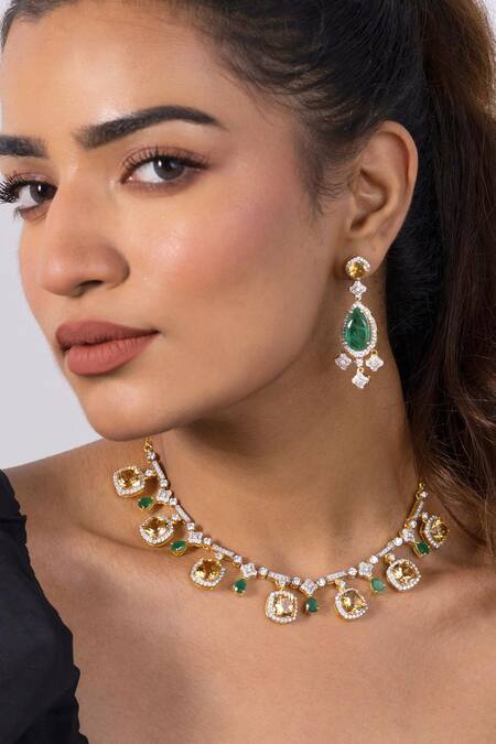 Ruuh Studios Gold Plated Amaya Citrine Embellished Choker Online at Aza Fashions Ruuh Studios_Gold Plated Amaya Citrine Embellished Choker _Online_at_Aza_Fashions