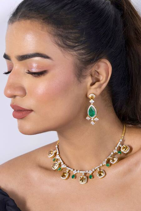 Shop Ruuh Studios Gold Plated Amaya Citrine Embellished Choker Online at Aza Fashions Shop_Ruuh Studios_Gold Plated Amaya Citrine Embellished Choker _Online_at_Aza_Fashions