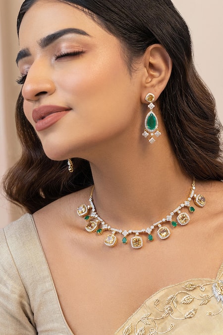 Ruuh Studios Gold Plated Amaya Citrine Embellished Choker at Aza Fashions Ruuh Studios_Gold Plated Amaya Citrine Embellished Choker _at_Aza_Fashions