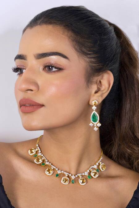 Buy Ruuh Studios Gold Plated Amaya Citrine Embellished Choker Buy_Ruuh Studios_Gold Plated Amaya Citrine Embellished Choker