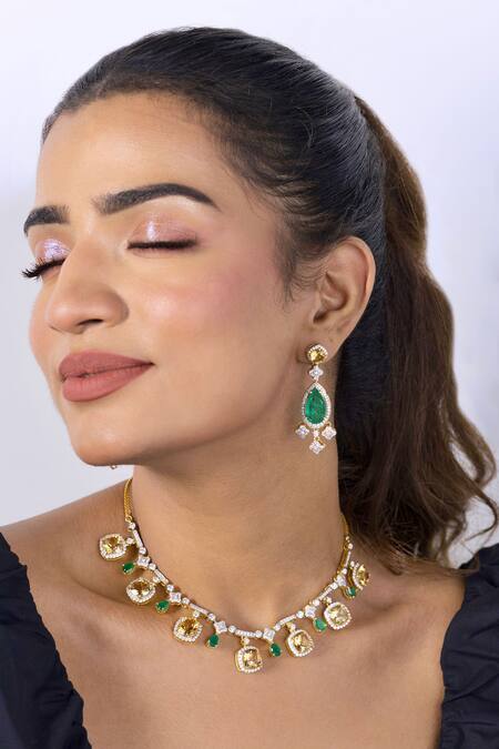 Shop_Ruuh Studios_Gold Plated Amaya Citrine Embellished Choker 