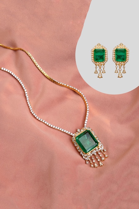 Ruuh Studios Iris Doublet Moissanite Embellished Pendant Necklace Set 