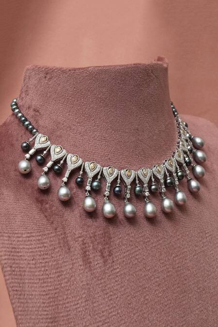 Ruuh Studios White Nova Pearl Embellished Choker Online at Aza Fashions Ruuh Studios_White Nova Pearl Embellished Choker _Online_at_Aza_Fashions