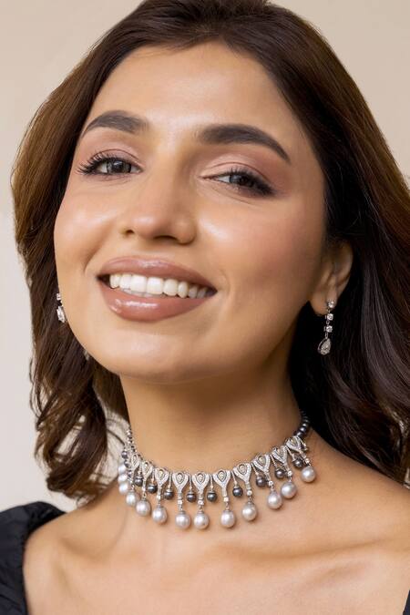 Buy Ruuh Studios White Nova Pearl Embellished Choker Online at Aza Fashions Buy_Ruuh Studios_White Nova Pearl Embellished Choker _Online_at_Aza_Fashions