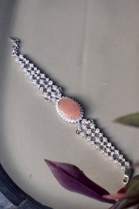 Buy_Ruuh Studios_White Stones, Crystals Moonstone Embellished Bracelet _Online_at_Aza_Fashions