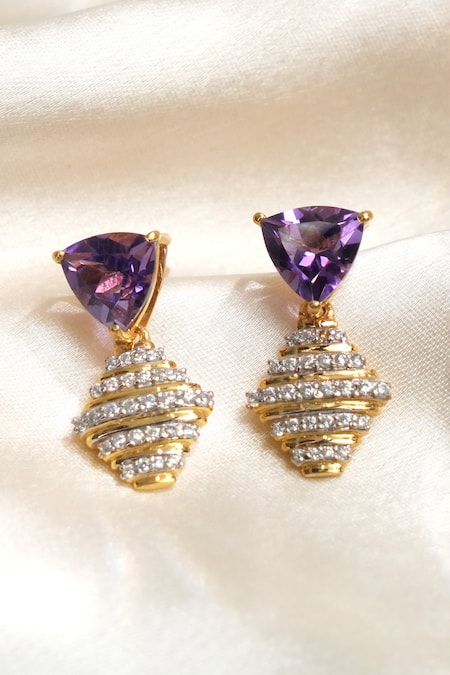 Ruuh Studios Amethyst Embellished Drop Earrings 