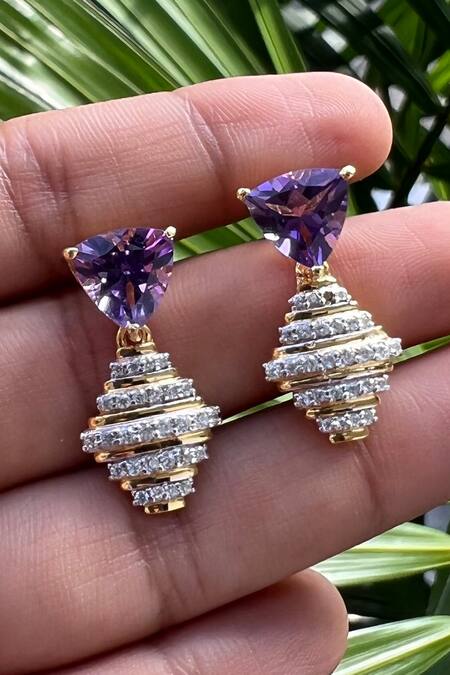 Buy_Ruuh Studios_Gold Plated Stones, Diamonds Amethyst Embellished Drop Earrings _Online_at_Aza_Fashions