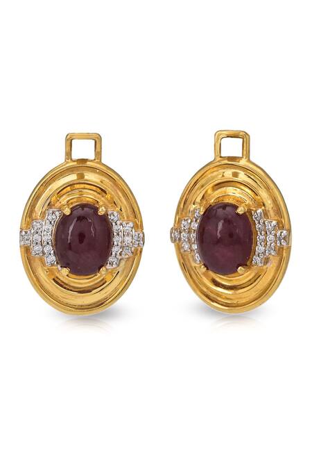 Ruuh Studios_Gold Plated Crystals, Diamonds Ripple Cubic Zirconia Embellished Charm Earrings _Online_at_Aza_Fashions