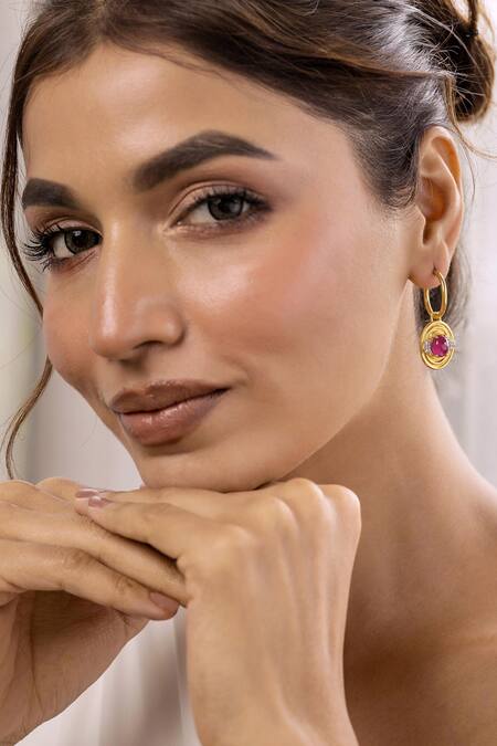 Buy_Ruuh Studios_Gold Plated Crystals, Diamonds Ripple Cubic Zirconia Embellished Charm Earrings _Online_at_Aza_Fashions