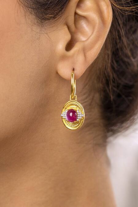 Shop_Ruuh Studios_Gold Plated Crystals, Diamonds Ripple Cubic Zirconia Embellished Charm Earrings _Online_at_Aza_Fashions