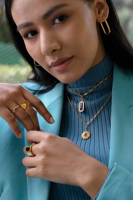 Shop Ruuh Studios Gold Plated Inspirit Geometric Carved Ring Online at Aza Fashions Shop_Ruuh Studios_Gold Plated Inspirit Geometric Carved Ring _Online_at_Aza_Fashions