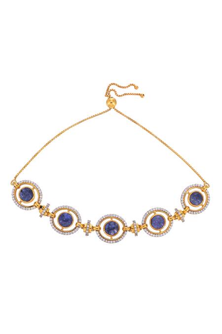 Buy_Ruuh Studios_Gold Plated Crystals Linked Circular Carved Bracelet _Online_at_Aza_Fashions