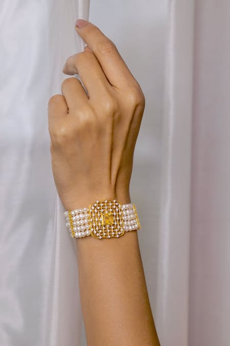 Ruuh Studios Gold Plated Crystals Inspirit Maze Embellished Bracelet Online at Aza Fashions Ruuh Studios_Gold Plated Crystals Inspirit Maze Embellished Bracelet _Online_at_Aza_Fashions
