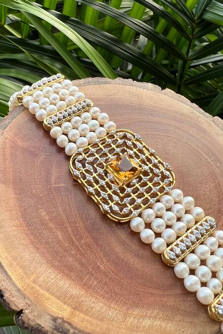 Buy Ruuh Studios Gold Plated Crystals Inspirit Maze Embellished Bracelet Online at Aza Fashions Buy_Ruuh Studios_Gold Plated Crystals Inspirit Maze Embellished Bracelet _Online_at_Aza_Fashions