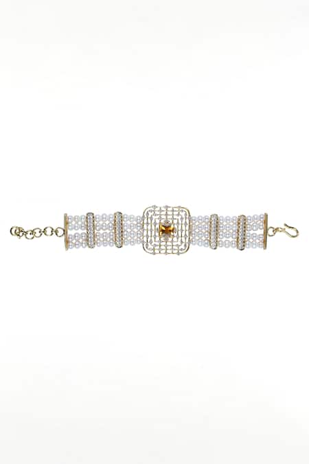 Shop Ruuh Studios Gold Plated Crystals Inspirit Maze Embellished Bracelet Online at Aza Fashions Shop_Ruuh Studios_Gold Plated Crystals Inspirit Maze Embellished Bracelet _Online_at_Aza_Fashions