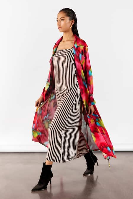 Buy Studio Rigu Multi Color Velvet Open Neck Poppy Print Trench Coat Set Online at Aza Fashions Buy_Studio Rigu_Multi Color Velvet Open Neck Poppy Print Trench Coat Set _Online_at_Aza_Fashions