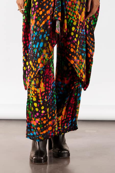 Studio Rigu Black Velour Beads V-neck Wildflower Print Kimono With Pant Online at Aza Fashions Studio Rigu_Black Velour Beads V-neck Wildflower Print Kimono With Pant _Online_at_Aza_Fashions