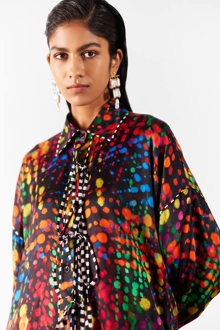 Buy_Studio Rigu_Black Viscose Collared Wildflower Print Knot Shirt With Pant _Online_at_Aza_Fashions