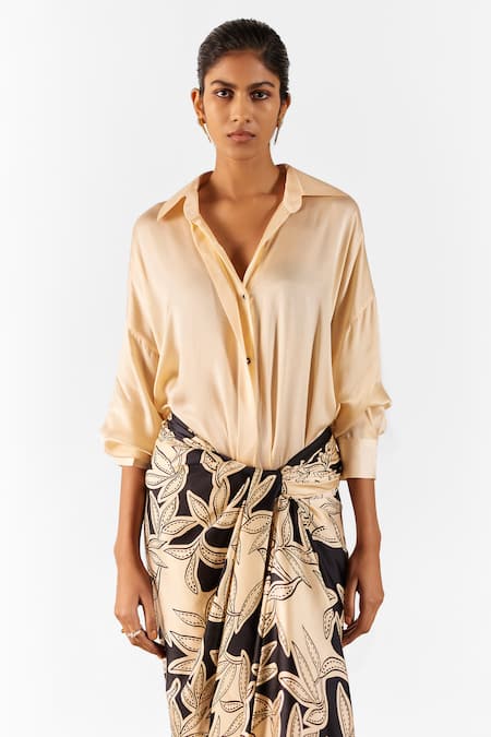 Buy Studio Rigu Black Velvet Collared Vegan Silk Hazel Print Draped Maxi Shirt Dress Online at Aza Fashions Buy_Studio Rigu_Black Velvet Collared Vegan Silk Hazel Print Draped Maxi Shirt Dress _Online_at_Aza_Fashions