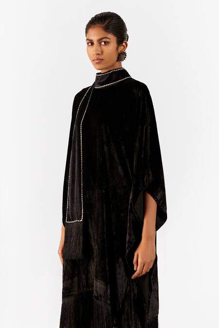 Buy_Studio Rigu_Black Velvet Crystals High Neck Miller Kimono Dress _Online_at_Aza_Fashions