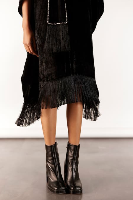 Shop_Studio Rigu_Black Velvet Crystals High Neck Miller Kimono Dress _Online_at_Aza_Fashions
