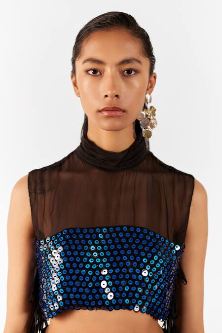 Studio Rigu Black Organza, Velvet Evil Eye Embroidered Top With Vegan Silk Ombre Pant Online at Aza Fashions Studio Rigu_Black Organza, Velvet Evil Eye Embroidered Top With Vegan Silk Ombre Pant _Online_at_Aza_Fashions