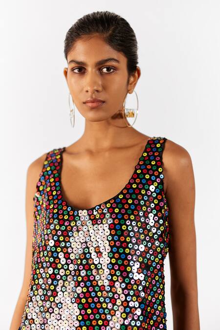 Buy Studio Rigu Black Organza, Velvet Sequins Scoop Firefly Vegan Silk Embroidered Mini Dress Online at Aza Fashions Buy_Studio Rigu_Black Organza, Velvet Sequins Scoop Firefly Vegan Silk Embroidered Mini Dress _Online_at_Aza_Fashions