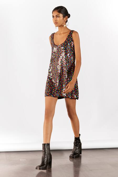 Shop Studio Rigu Black Organza, Velvet Sequins Scoop Firefly Vegan Silk Embroidered Mini Dress Online at Aza Fashions Shop_Studio Rigu_Black Organza, Velvet Sequins Scoop Firefly Vegan Silk Embroidered Mini Dress _Online_at_Aza_Fashions