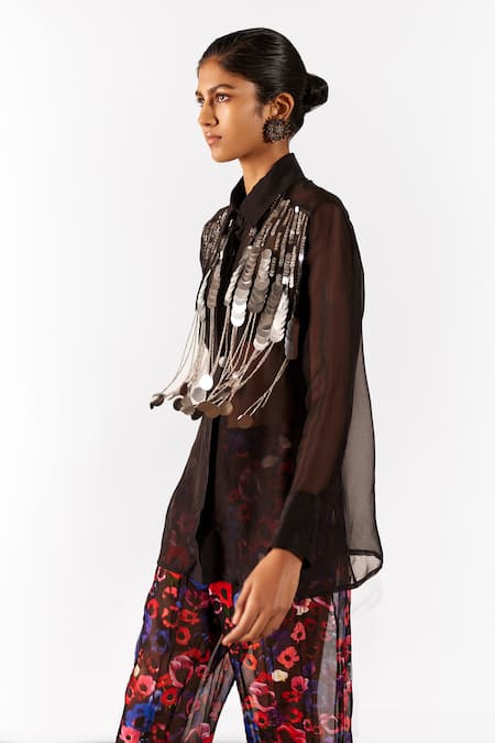 Shop Studio Rigu Black Organza Peony Pant at Aza Fashions Shop_Studio Rigu_Black Organza Peony Pant _at_Aza_Fashions