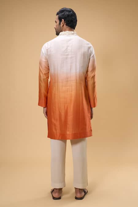 Shop_Taavare_Off White Chanderi Applique Ombre Kurta With Pant _at_Aza_Fashions